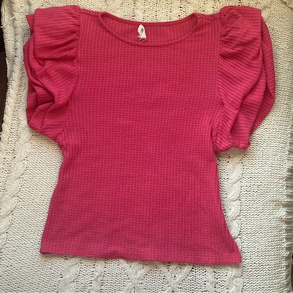 BiBi Pink Textured Puff Sleeve Top